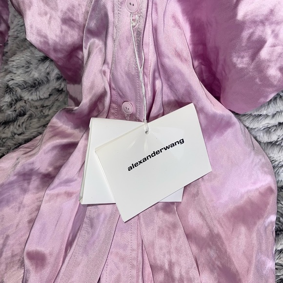 Alexander Wang Ruched Crinkled-Satin Shirt in Pink - Picture 10 of 14